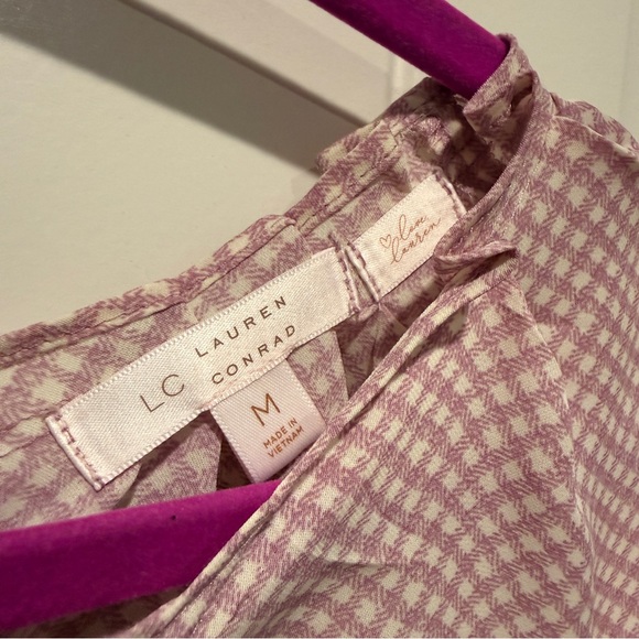 LC Lauren Conrad Light Pink Checkered Blouse - Picture 3 of 10
